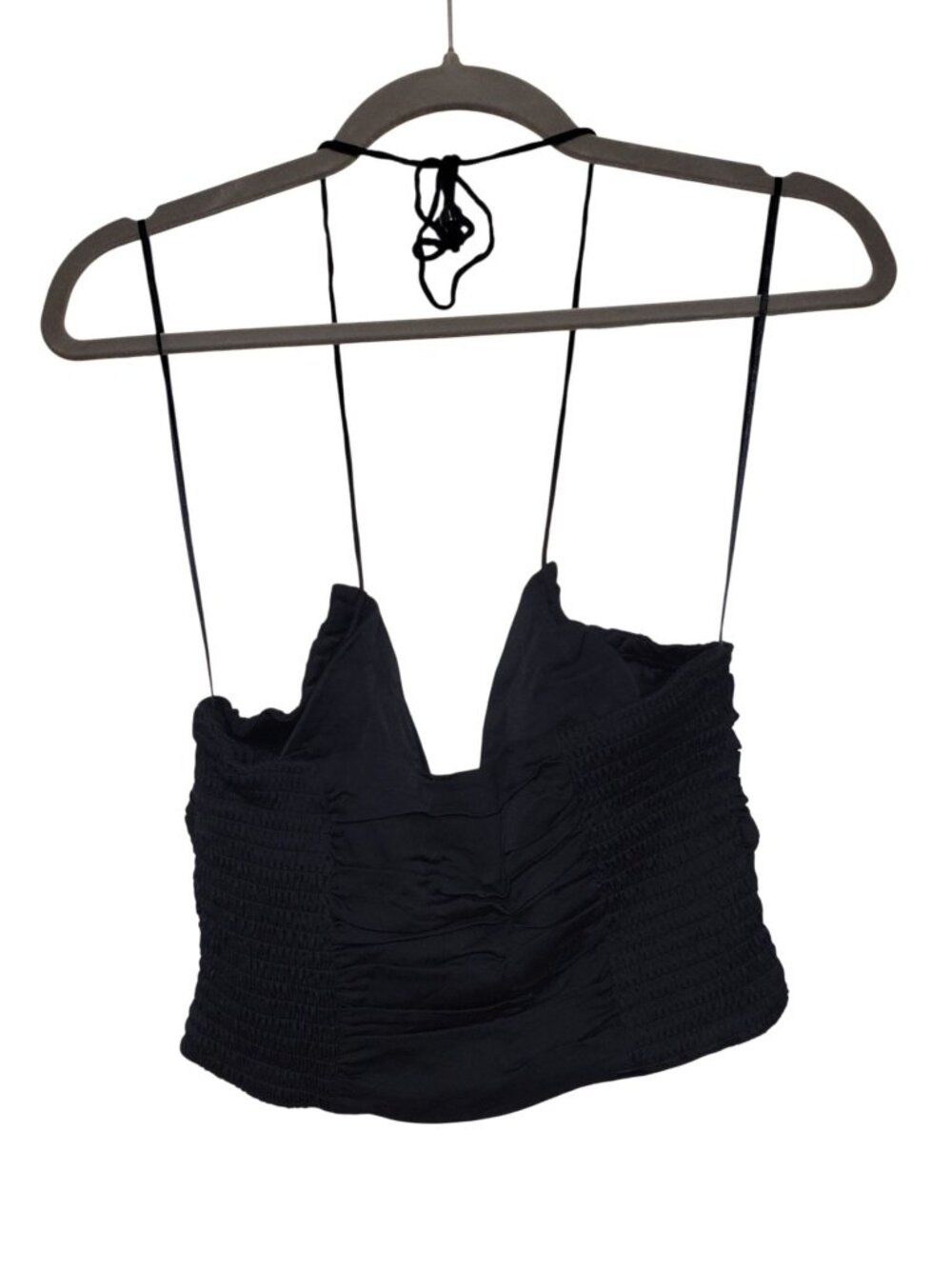 Zara Women's Black Scrunch Keyhole Tie Neck Cropped Plunge Halter Top Size S